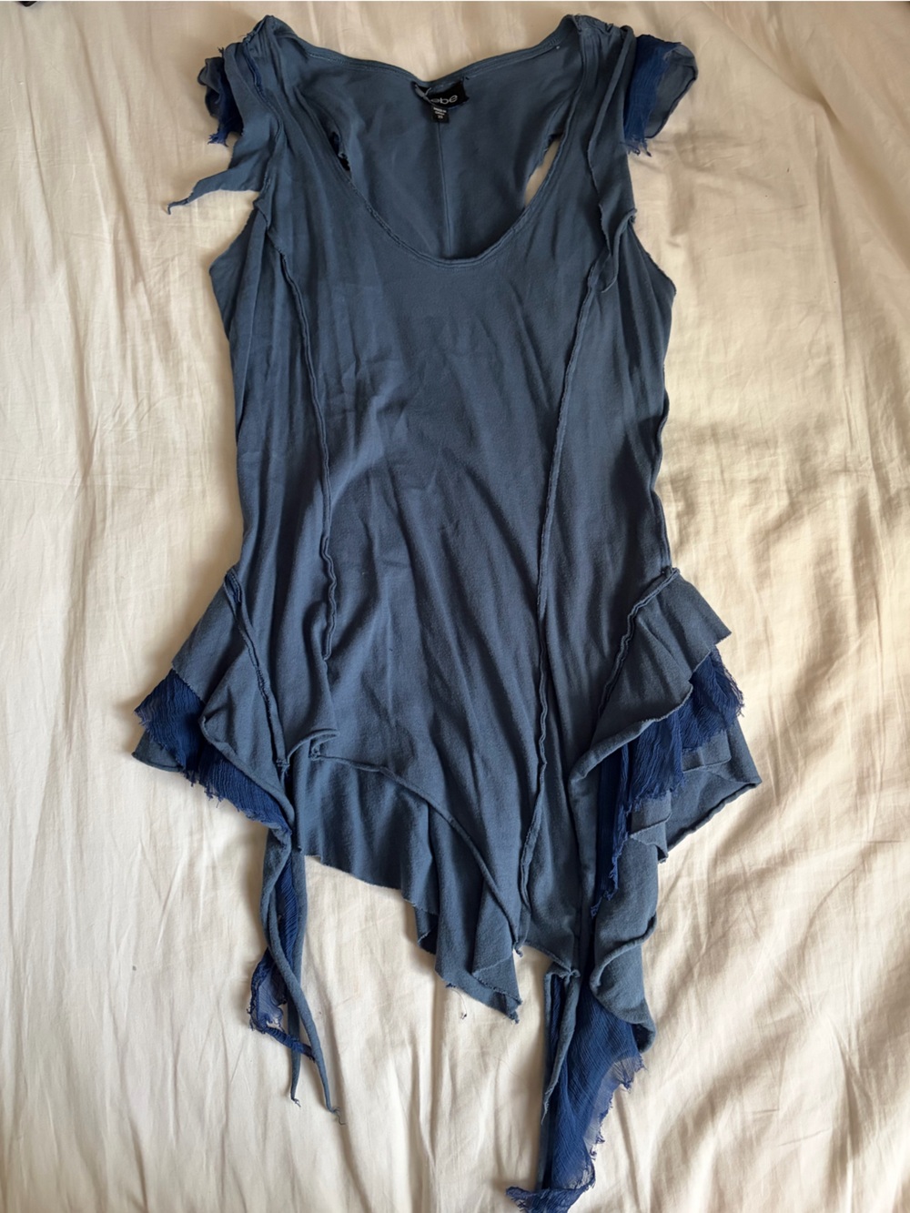 Bebe blue frayed tank top